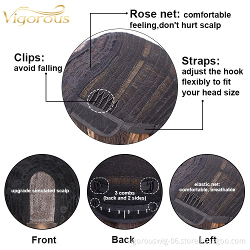 High Quality Full Fiber Wigs Synthetic Vendor Heat Resistant Wig Highlights brown Long Frontal Lace Straight Synthetic Hair Wig